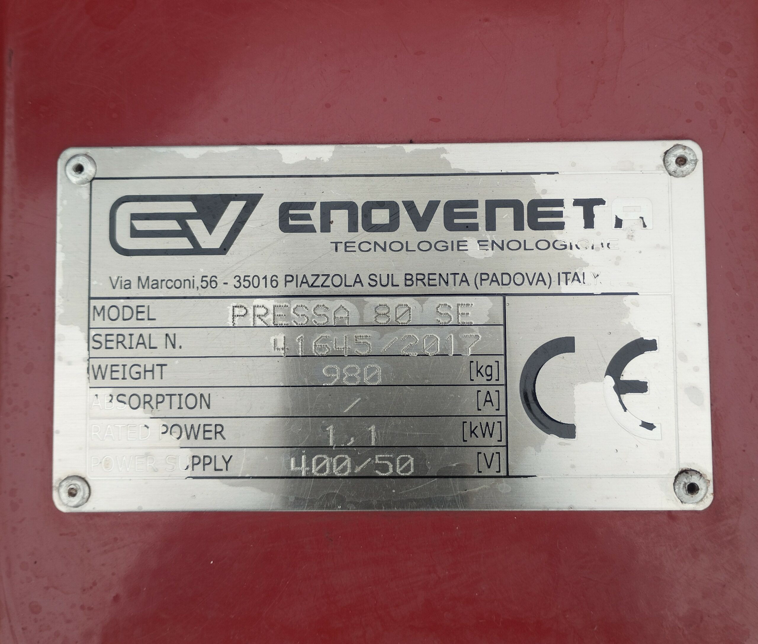 Pressoir vertical hydraulique ENOVENETA Type 800 d’occasion – Image 4